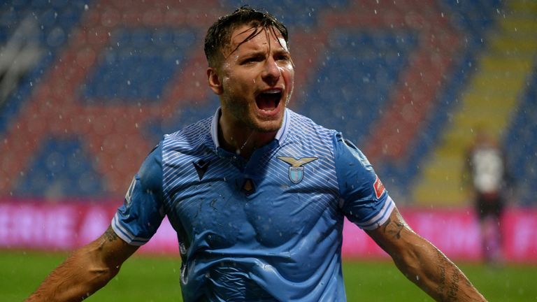 Ciro Immobile celebrates sliding Lazio into the lead against Crotone