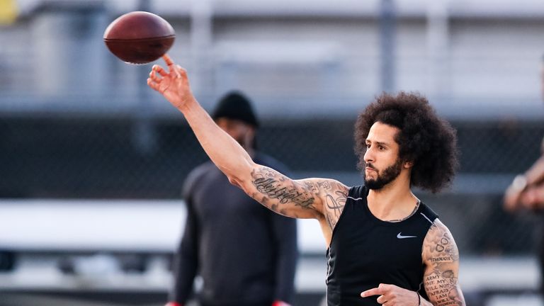 Colin Kaepernick pictured during an NFL workout in November 2019