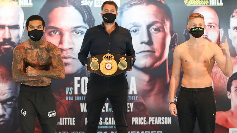 HANDOUT PICTURE COMPLIMENTS OF MATCHROOM BOXING.Conor Benn and Sebastian Formella weigh in ahead of their WBA Continental Welterweight Title fight tomorrow night..20 November 2020.Picture By Mark Robinson