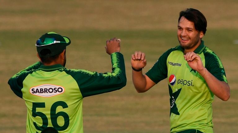 Pakistan's Usman Qadir (R) took 3-23 against Zimbabwe in only his second T20I appearance
