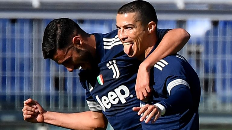 Cristiano Ronaldo celebrates his opener for Juventus at Lazio