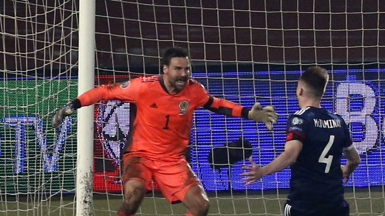 David Marshall saved Alexander Mitrovic's penalty to send Scotland through to the Euro 2020 finals