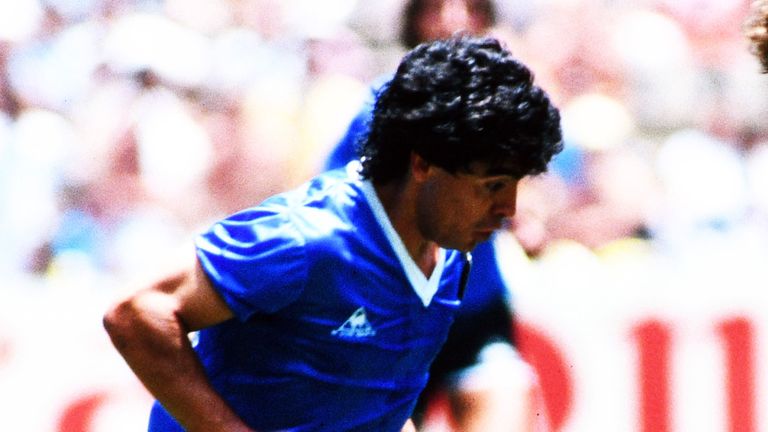 Diego Maradona on the way to scoring his "goal of the century" against England in the 1986 World Cup quarter-final.