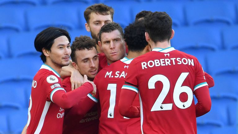 Diogo Jota celebrates his goal with Liverpool team-mates