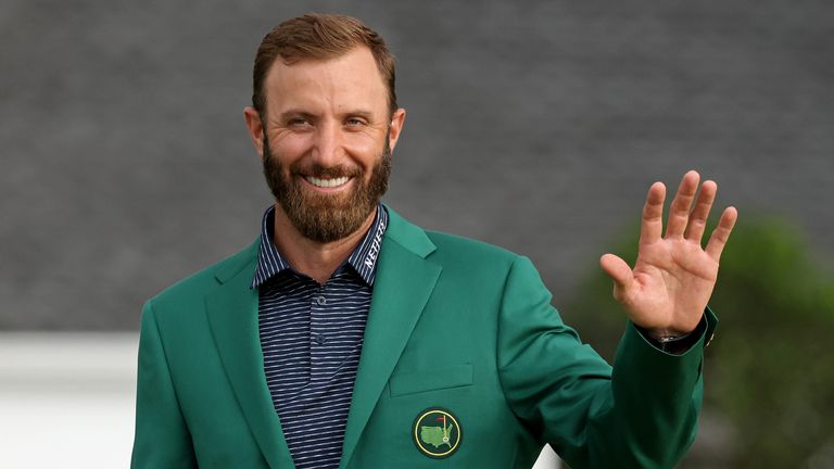Dustin Johnson sports the Green Jacket after his Masters win