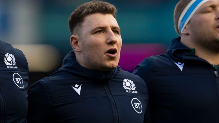 EDINBURGH, SCOTLAND - MARCH 8: Scotland's Duncan Weir during the anthems during a Guinness Six Nations match between Scotland and France at BT Murrayfield Stadium, on March 8, 2020, in Edinburgh, Scotland. (Photo by Ross Parker / SNS Group / SRU)