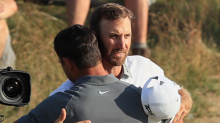 Dustin Johnson congratulated Brooks Koepka for securing consecutive victories at the US Open