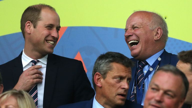 FA chairman Greg Dyke with FA President Prince William during Euro 2016 in Saint-Etienne, France