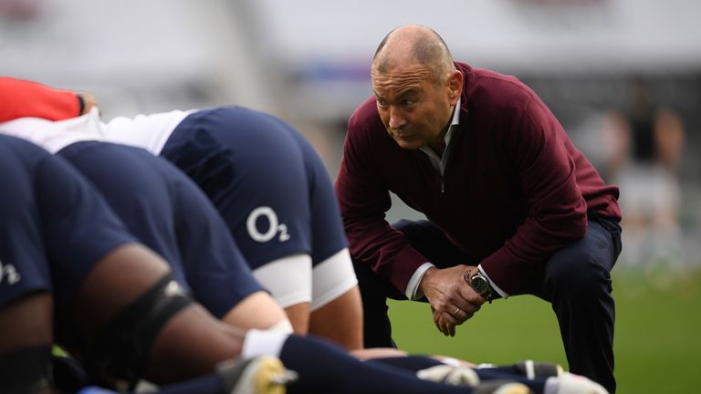 Jones watches on during the warmups before England's win over Ireland 