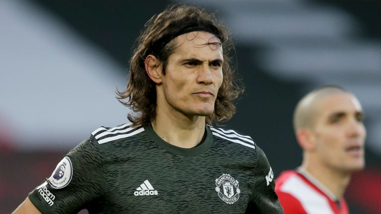 Edinson Cavani in action for Manchester United against Southampton