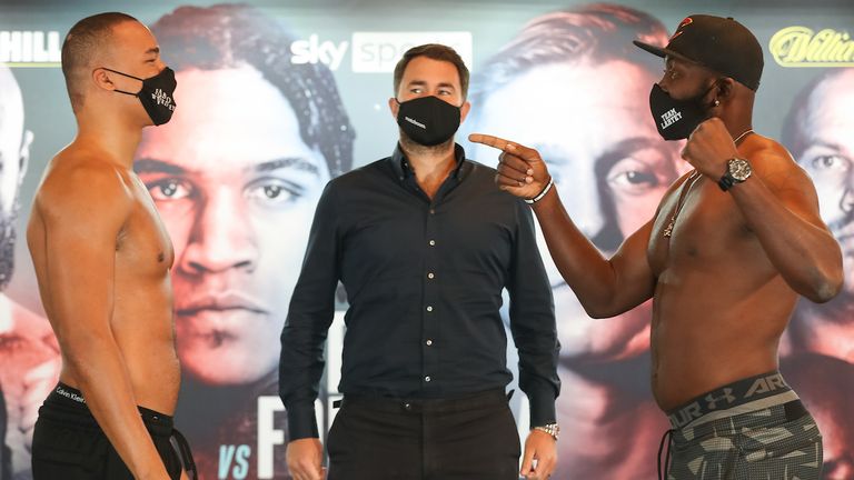 HANDOUT PICTURE COMPLIMENTS OF MATCHROOM BOXING.Fabio Wardley and Richard Lartey weigh in ahead of their Heavyweight fight tomorrow night..20 November 2020.Picture By Mark Robinson