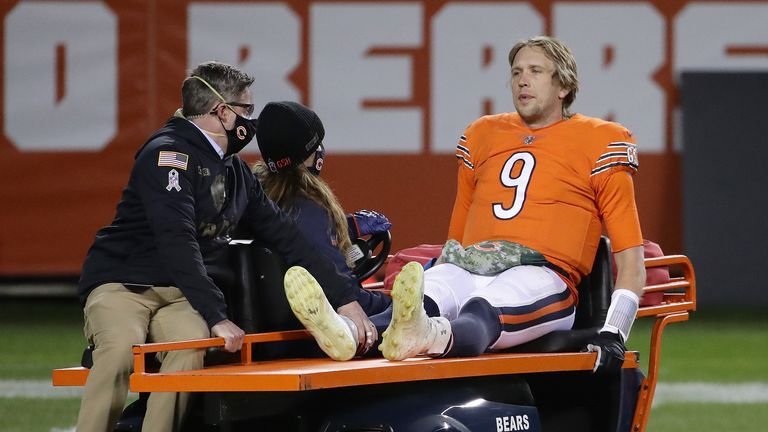 Nick Foles is carted off after injury for the Chicago Bears.