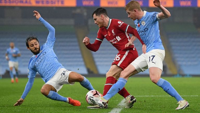 Andy Robertson in action during Liverpool's 1-1 draw against Manchester City on Sunday
