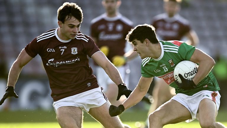 Tommy Conroy of Mayo in action against Cillian McDaid of Galway