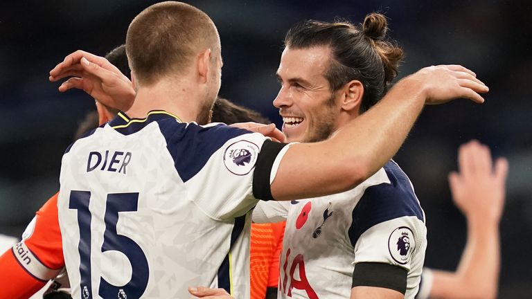 Gareth Bale congratulated after scoring Tottenham's goal against Brighton