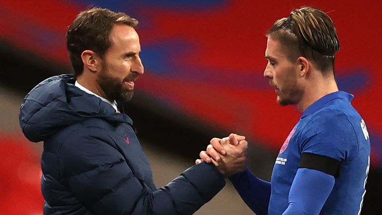 Jack Grealish is congratulated by Gareth Southgate after being substituted in England&#39;s win over Republic of Ireland at Wembley