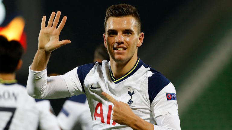 Giovani Lo Celso celebrates scoring Tottenham's third goal