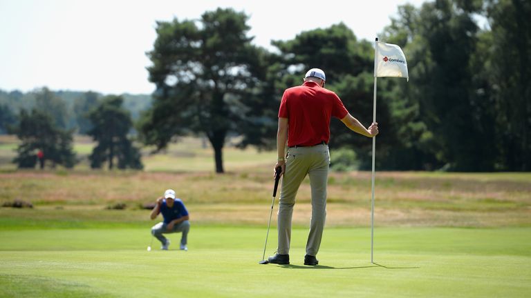 xxxx plays his first shot on the 1st tee during the PGA Lombard Trophy South Qualifier  at Walton Heath Golf Club on July 18, 2017 in Tadworth, England.