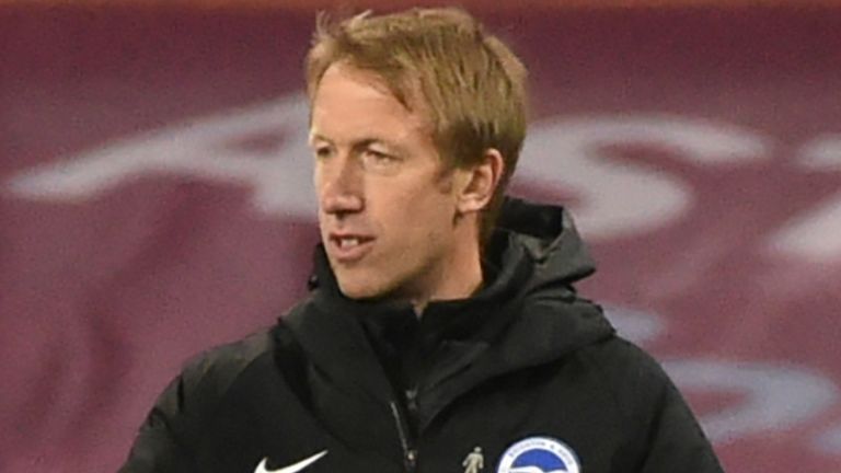 Graham Potter congratulates Danny Welbeck after Brighton&#39;s 2-1 win at Villa Park