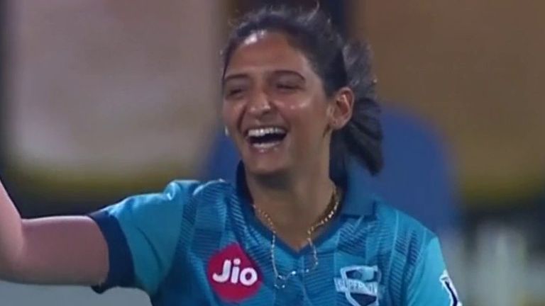 Supernovas skipper Harmanpreet Kaur celebrates the wicket of Mithali Raj, of Velocity