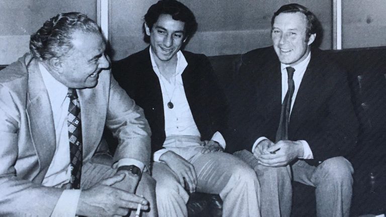 Harry Haslam (l) with Ossie Ardiles and Tony Pritchett of the Sheffield Star; Haslam had flown to Argentina on a scouting mission