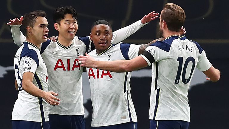 Heung-Min Son celebrates scoring for Spurs against Man City