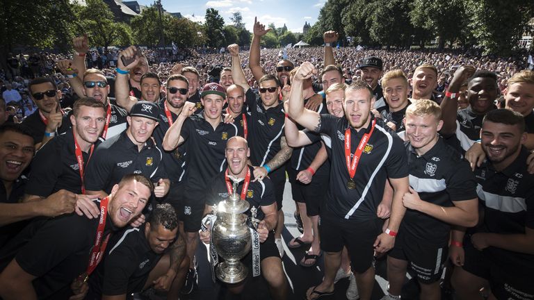 On this day in 2016 � Hull FC edge Warrington in thrilling Challenge Cup final
File photo dated 27-08-2016 of Hull FC captain Gareth Ellis holds the Challenge Cup trophy with team-mates during an event in Queens Gardens following an open top bus tour parade through Hull City Centre.