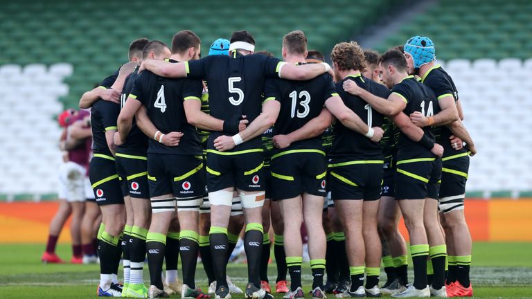 Ireland form a huddle during their game against Georgia