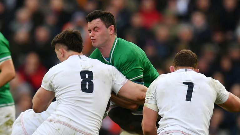 James Ryan is tackled by Tom Curry and Sam Underhill