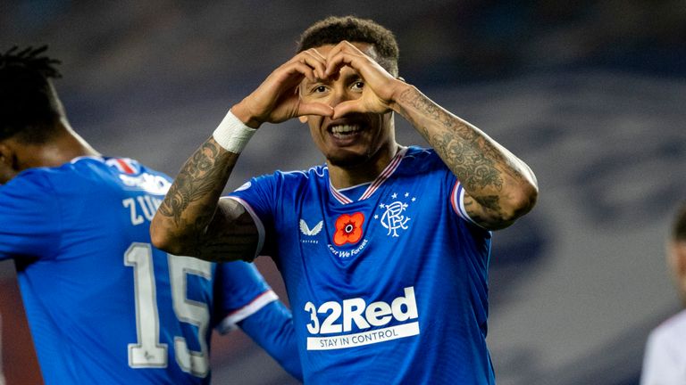 Rangers&#39; James Tavernier celebrates after making it 8-0 against Hamilton