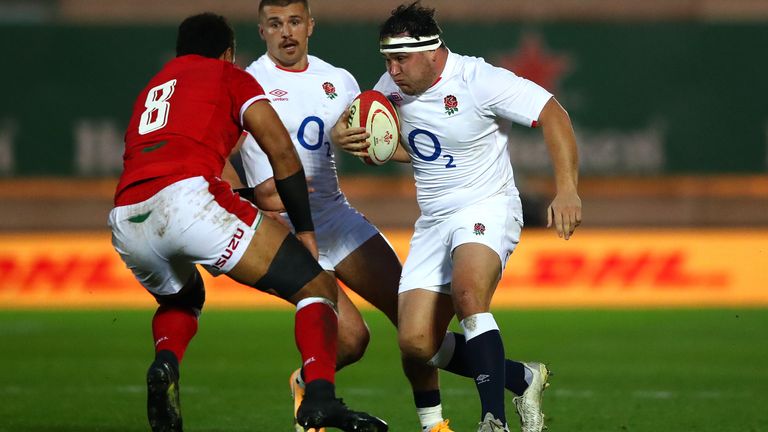 Jamie George carries strongly for England