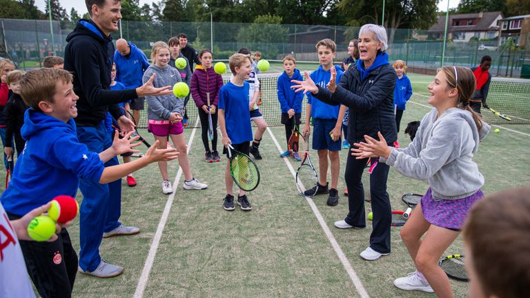 amie Murray and Judy Murray practice with children at Dunblane Sports Club before the Murray Trophy - Glasgow Draw at Dunblane Sports Club on September 14, 2019 