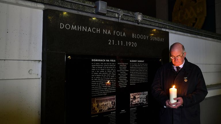 John Horan lights a candle at the Bloody Sunday memorial in Croke Park