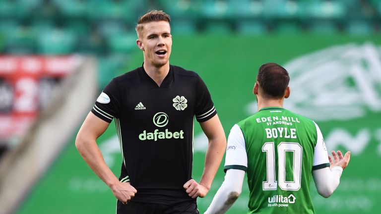 Celtic's Kris Ajer and Martin Boyle during a Scottish Premiership match