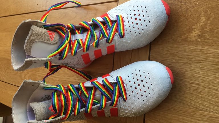 Kristen Fraser boxing boots with rainbow laces