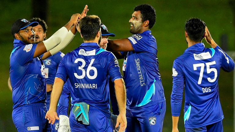 Jaffna Stallions celebrate a wicket in the Lanka Premier League