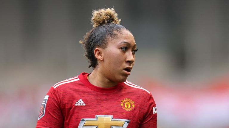 Lauren James of Manchester United Women during the Barclays FA Women&#39;s Super League match between Manchester United Women and Manchester City Women at Leigh Sports Village on November 14, 2020 in Leigh, England