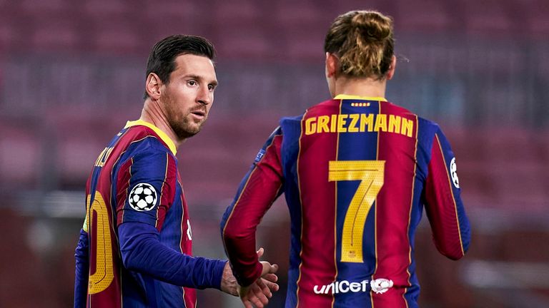 Lionel Messi y Antoine Griezmann en el partido del Barcelona