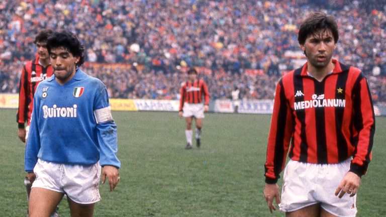 Maradona and Ancelotti facing off for their respective sides in 1987/88