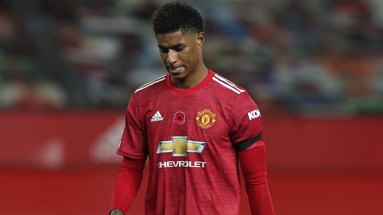 Marcus Rashford looks dejected after the game