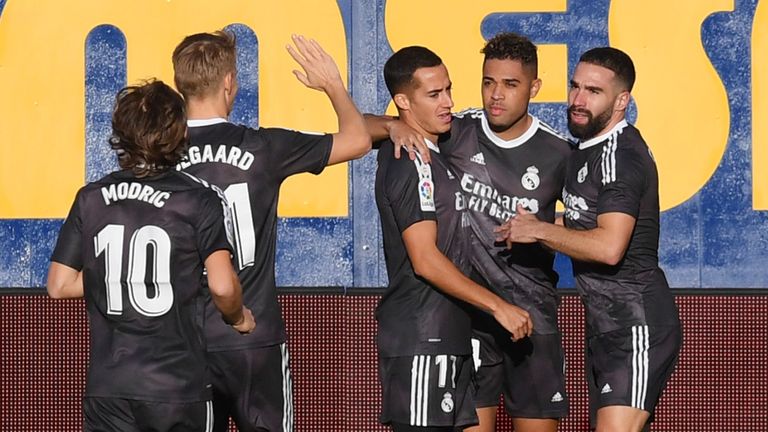 Mariano is congratulated after giving Real Madrid an early lead