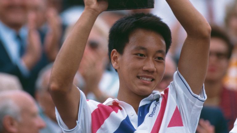 Michael Chang at the French Open in Paris, 1989. He won the tournament, becoming the youngest male winner of a Grand Slam singles event at the age of 17.
