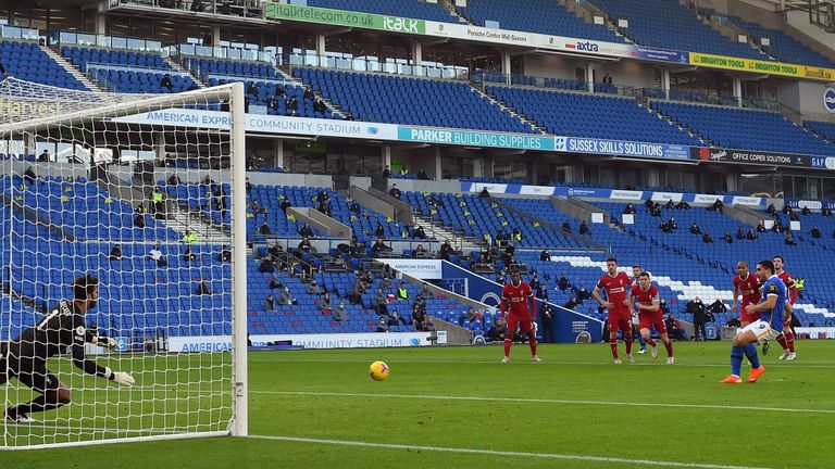 Neal Maupay misses his first-half penalty