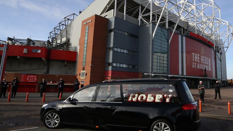 Nobby Stiles' hearse was driven past Old Trafford