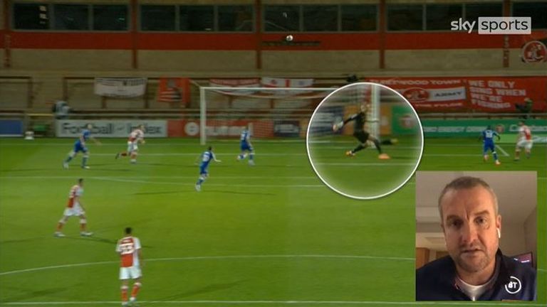 Pickford started to come for a cross at Fleetwood but couldn't reach it