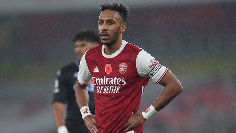 Pierre-Emerick Aubameyang during the Premier League match between Arsenal and Aston Villa