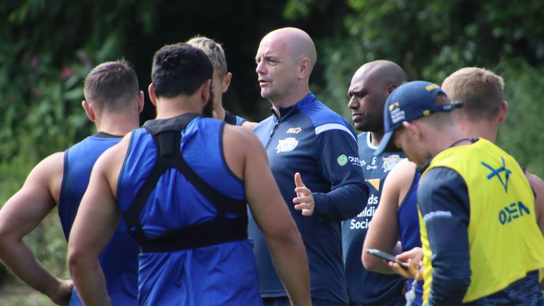 Picture by Phil Daly/Leeds Rhinos/SWpix.com - 21/07/2020 - Rugby League - Super League - Leeds Rhinos Training - Kirkstall, Leeds, England - Leeds Rhinos's coach Richard Agar in training as rugby league Super League clubs return after the Coronavirus Covid 19 lay off.