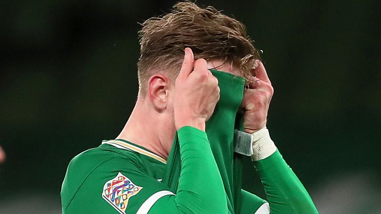 Ronan Curtis reacts after missing a chance for the Republic of Ireland