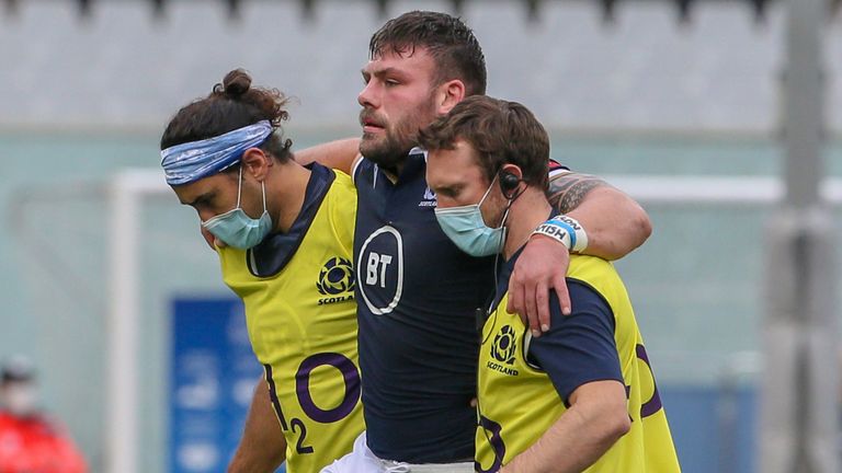 Prop Rory Sutherland was forced off for Scotland in the first half