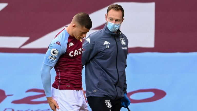 Ross Barkley goes off injured during Aston Villa's match against Brighton
